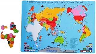 World Map Jigsaw Puzzle for Kids, Wooden Educational Toy
