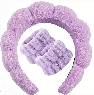 Headband and 2 Hair Bands, Women Sponge Terry Towel Headband for Skin Care, Face Washing, Makeup Removal, Shower, Face Mask Application, Soft and Absorbent Material (Light Blue, One Size) (موف)