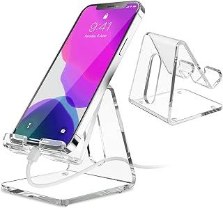 BEST MEDIA Clear Acrylic Cell Phone Stands for Desk – Universal Portable Holders and Docks, Transparent Cradles for All 10–20 cm Smartphones and Android Devices, One Piece