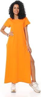 AZUL Women's Long Half-Sleeve Single Jersey Dress - 100% Premium Cotton Lightweight Outwear - Breathable Maxi Shirt Dress