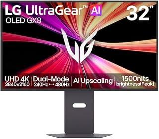 LG شاشة العاب الترا جير 32GX870B-B 32 انش 4K UHD OLED، وضع مزدوج 240 هرتز/480 هرتز، 0.03 مللي ثانية GTG، ترقية الذكاء الاصطناعي، انفيديا جي سينك، AMD فري سينك بريميوم برو