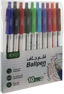 Roco 0.7mm Retractable Dry Ink Ballpoint Pen 10-Piece Set, Assorted