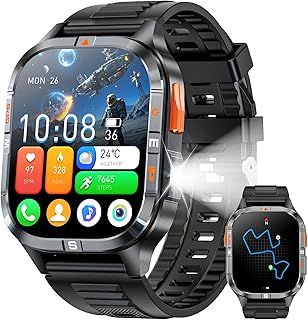 Exclusive Deal on Military GPS Smart Watch for Men with Compass/Altitude/Flashlight, 2.01" HD Smart Watch with Voice Assistant/Bluetooth Calling,110+ Sports Modes, IP68 Waterproof, Smartwatch for Android&amp;iOS - Amazon KSA Deals