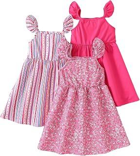 عرض حصري على 3-Pack Girls Sleeveless Dresses Color stripes Purple Solid Color Print Vest Dresses for 4-8 Years - عروض أمازون السعودية