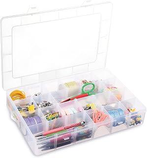 Clear Plastic Organizer Box with 24 Grills, BUG HULL Craft Storage Container Jewelry Box, Beads Art DIY Craft Jewelry Fishing Tackles Metal Parts Accessories Screws Button