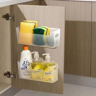 Tazweeq 2 Pack Cabinet Organizer Storage, Under Sink Door Storage Shelf, Adhesive Over Cabinet Door Organizer for Kitchen Bathroom Office Bedroom, Translucent