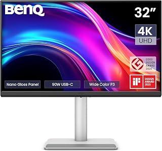 شاشة 32 بوصة 4K 3840×2160 نانو جلوس لماك بوك USB سي مزدوج مع شحن بي دي 90 و15 واط مطابقة ألوان ماك 550 شمعة أدوات تحكم مدمجة لماك تصميم مريح سماعات مدمجة 2× 3 واط ألوان 97% P3 MA320UP من بين كيو، فضي
