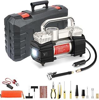 عرض حصري على GSPSCN Portable Air Compressor Pump Dual Cylinder Heavy Duty Tire Inflator with LED Light,150 PSI 12V Air Pump with Tire Repair Kit and Toolbox for Auto,SUV,Truck Tires etc - عروض أمازون السعودية