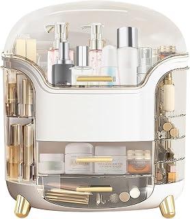 Makeup Organizer and Storage, Cosmetics Organizer Box for Countertop with Lid & Drawers, Cosmetics Skincare Organizers Box with Waterproof & Dustproof Cover for Bedroom,White