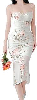 Women's Floral Lace Patchwork Long Slim Dresses,Summer Long Dresses,Halter Neck,Floral Dresses,Swing,Stretch Fabric,Romantic Sexy Dress,Suitable For Daily, Commuting, Holiday