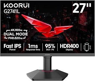 شاشة ألعاب 27 بوصة 4K، IPS سريع UHD 160 هرتز وFHD 320 هرتز، استجابة 1 مللي ثانية، صورة داخل صورة/صورة بجانب صورة، HDR400، 95% نطاق ألوان DCI-P3، مزامنة تكيفية، منفذي HDMI 2.1، DisplayPort 1.4، ارتفاع