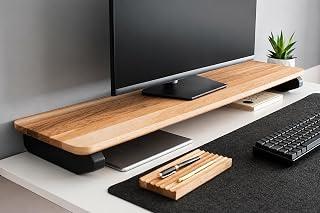 عرض حصري على 100cm Wooden Computer Long Monitor Stand, Monitor Riser Desk Shelf Desktop Legs Stand TV Laptop Riser with Keyboard Storage Desk (100 cm Long) - عروض أمازون مصر