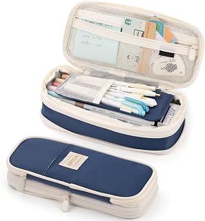 عرض حصري على Bukela Large Capacity Pencil Case, Zipper Pencil Pouch Organizer for School and Office Supplies, Multi-Purpose Storage Bag and Cosmetic Pouch, Navy Blue - عروض أمازون السعودية