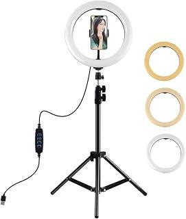 Puluz 10.2'' Selfie Ring Light with Tripod Stand & Phone Holder, Dimmable LED Beauty Ringlight for Live Stream/Photography/Makeup/YouTube Video/TIK Tok, Compatible with iPhone & Android, USB