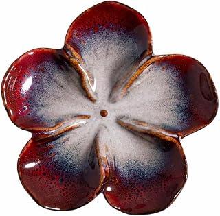 Lotus Design Ceramic Tray, Ink Wash Red Glaze Jewelry Organizer, Shallow Desktop Dish for Rings and Trinkets, 12cm x 11.5cm Decorative Catchall with Floral Art