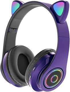 LOLO Bluetooth 5.0 Wireless Cat Ear Headphones with Microphone, Noise Cancelling Stereo Headphones with Hi-Fi, Compatible with All Bluetooth Devices (Purple)