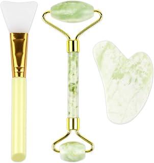 Jade Roller Gua Sha Set Natural Quartz Rodillo Facial For Skin Eye Face Care Massage - 3 In 1 Set