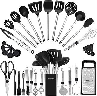 عرض حصري على BESTZMWK Kitchen Utensil Set-Silicone Cooking Utensils-33 Kitchen Gadgets &amp; Spoons for Nonstick Cookware-Silicone and Stainless Steel Spatula Set-Best Kitchen Tools, Useful Pots and Pans Accessories - عروض أمازون السعودية