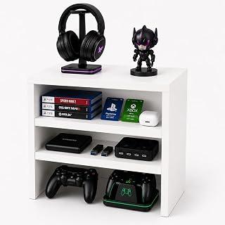 Gaming Setup Organizer Rack | Desktop Storage Shelf for Headsets, Controllers, Gaming Accessories, PC Setup &amp; Desk Organization | Modern Wooden Build | 25 × 20 × 25 cm