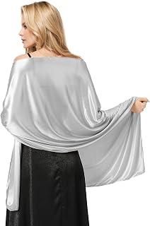 JAZZEEL A Women Festive Silk Stole and Pashmina Shoulder Scarf - An Elegant Wrap for an Evening Dress Perfect for a Wedding - Silvery