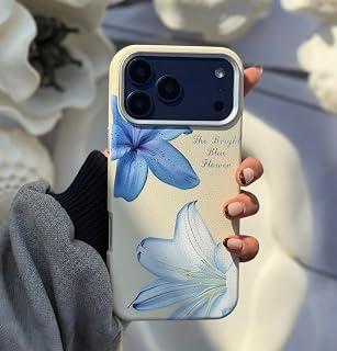 Fekra Luxury Blue Flower Case for iPhone 17 Pro with Camera Lens Protector Included, Slim Silicone Cover with Microfiber Lining, Anti-Fingerprint, Shockproof Phone Case (Masa lilium, iPhone 17 Pro) - Amazon Egypt Deals