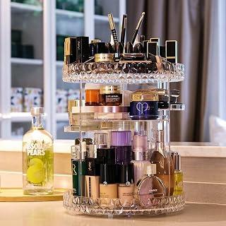 Acrylic Makeup Organizer for Countertop Cosmetic Perfume Accessories Storage 360 Degree Rotating Makeup Organizer for Skincare Products - Clear Diamond Design