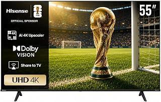شاشة سمارت فيدا 4K فائقة الوضوح وتقنية دولبي فيجن والمدى الديناميكي العالي HDR10+ وترقية الذكاء الاصطناعي بدقة 4K ووضع الألعاب بلس وتقنية الصوت دي تي اس فيرتشوال اكس 55A6N 55 بوصة من هايسنس، أسود