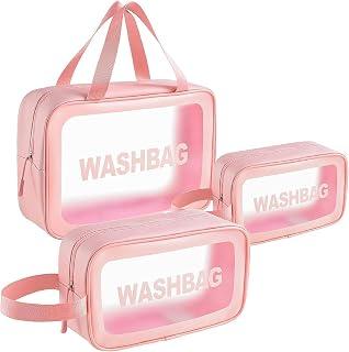 Travel Toiletry Bag - Matte Transparent Bag with Practical Handle - Cosmetic Organizer for Travel Accessories Multicolor - Clear Toiletry Bag Set of 3 - Multicolor