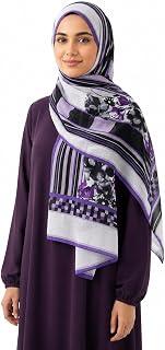 Women's Silk Chiffon Floral Printed Hijab Scarf, Lightweight Soft Head Scarf, Elegant Patterned Shawl, 180 × 55 cm
