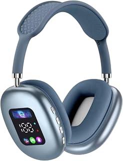 Wireless Bluetooth Display Headphone P9 Digital Display, Hi-Fi Sound Quality, USB-C Charging, Comfortable Soundproof Design, Pure Sound, Havy Bass (Blue)