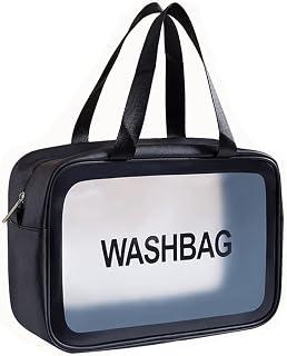 Toiletry Bag for Women - Clear Travel Makeup Organizer, Portable PVC Large Cosmetic Bag, Waterproof Transparent Handbag, XL - Black 02, Journey