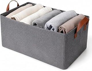 Storage Box, Foldable Fabric Bin with Carry Handles, Large Grey Closet Organizer Basket for Clothes, Blankets, Towels, Wardrobe Shelves and Home