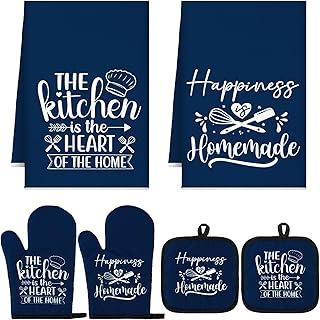 عرض حصري على YelaJoy 6 Pcs Towels Pot Holders Oven Mitts Set，Kitchen Accessories Set，2 Dish Towels 2 Potholders 2 Cooking Mittens Oven Glove for Baking Cooking Supply - عروض أمازون السعودية
