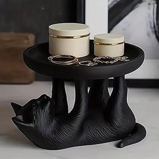 Black Cat Decorative Tray Organizer, Cute Cat Figurine Storage Dish, Round Tray Desktop Holder for Keys Jewelry Cosmetics, Creative Home Decor for Desk Vanity Nightstand Office