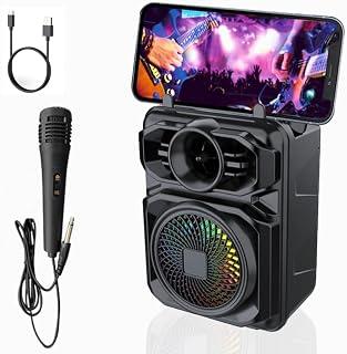 عرض حصري على Portable Bluetooth Speaker with Wired Microphone, RGB Magic LED Light, High Bass Multimedia 3' Speaker with Phone Stand, USB Rechargeable Speaker for Karaoke, Outdoor &amp; Indoor Use - عروض أمازون السعودية