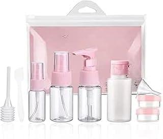 عرض حصري على Travel Bottles Set, Clear Plastic, Pink, Refillable with Spray, Pump, Cosmetic Jars, Carry-on Toiletry Kit-13 - عروض أمازون مصر