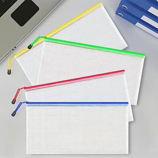 4 عبوات من اكياس شبكية بسحاب مقاس ايه 6، اكياس ملفات بلاستيكية بسحاب للمكتب والسفر واللوازم المدرسية والتنظيم المنزلي والتخزين