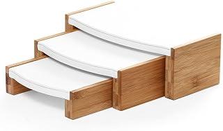 رف المجوهرات 3-Piece Jewelry rask Set Wooden Tiered Stands for Desktop(White)
