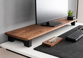 عرض حصري على Wooden Computer Long Monitor Stand, Monitor Riser Desk Shelf Desktop Legs Stand TV Laptop Riser with Keyboard Storage Desk (Walnut Finish) (Black Legs) - عروض أمازون مصر