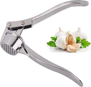 Stainless Steel Garlic Press Crusher &amp; Mincer - Heavy Duty Garlic Squeezer &amp; Ginger Mincer Tool - Ergonomic Easy-Squeeze Manual Kitchen Garlic Crusher - Dishwasher Safe Silver - Amazon Egypt Deals