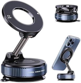 Magnetic Smartphone Holder for Car, 360° Enhanced Strong Portable Foldable Cell Phone Holder for Gym with Mirror Holder Compatible with MagSafe iPhone Android Phones
