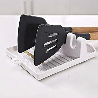 8 Slots Spoon Holder Spatula Holder for Kitchen Spoon Rest Cooking Utensil Plastic Stand Pan Cover Lid Rack Pot Clips Support Ladle Organizer Tool 2 Pcs White