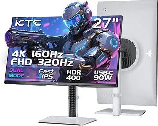 KTC 27 Inch 4K Gaming Monitor, Dual Mode UHD 160Hz & FHD 320Hz, Fast IPS, HDR400, Adaptive Sync, HDMI 2.1 & DP 1.4, 90W Type-C, Height Adjustment PC Monitor, VESA, KVM Support, H27P6