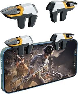 EasEasy PUBG Game Trigger, Mobile Phone Controller Compatible for PUBG/Rules of Survival/Knives Out, 6 Fingers Trigger with Sensitive Aim and Shoot Smartphone Joystick for iPhone &amp; Android-Yellow