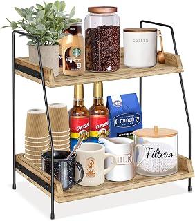 Coffee Bar Accessories and Organizer Countertop, Station Kitchen Counter Shelf, Condiment Storage, Cup Lid Holder for Bathroom, Kitchen (Brown)
