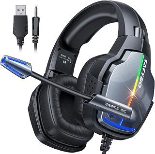 Exclusive Deal on Gaming Headset for PS4 Xbox One Gaming Headphones with Mic Surround Sound 4 RGB LED Light Modes 90 Degrees Rotating Soft Earmuffs for PC PS5 Mac Laptop Mobile Switch - Amazon Egypt Deals
