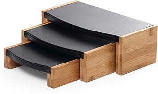 Jewelry holder 3-Piece Jewelry rask Set Wooden Tiered Stands for Desktop Jewelry display(أسود)