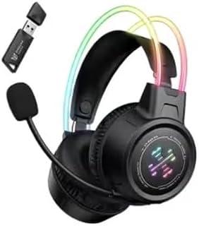 GT889 Tri-Mode Gaming Headset, 2.4GHz USB dongle, Bluetooth 5.4 & wired, 50mm drivers, RGB lighting, noise-reducing mic,1000mAh battery, Type-C charging, compatible with PS4, PS5, Switch & PC – Black.