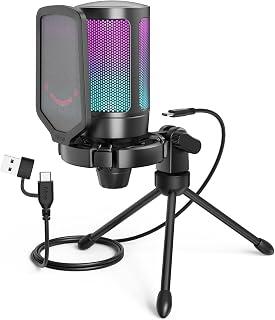 ميكروفون من فايفاين موديل أمبلي جيم باللون الأسود مع USB، مزود بإضاءة RGB وكتم سريع وتحكم بالصوت وحامل ثلاثي وفلتر فرقعة، متوافق مع PC وPS4 وPS5