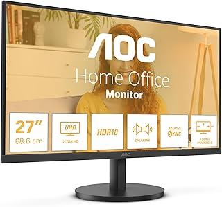 AOC U27B3A - 27 Inch UHD 4K, 60Hz, IPS, 4ms, HDR10, 3 side Frameless, Speakers, LowBlue Light, FlickerFree (3840 x 2160,350 cd/m2, HDMI 2.0 / DP 1.4)